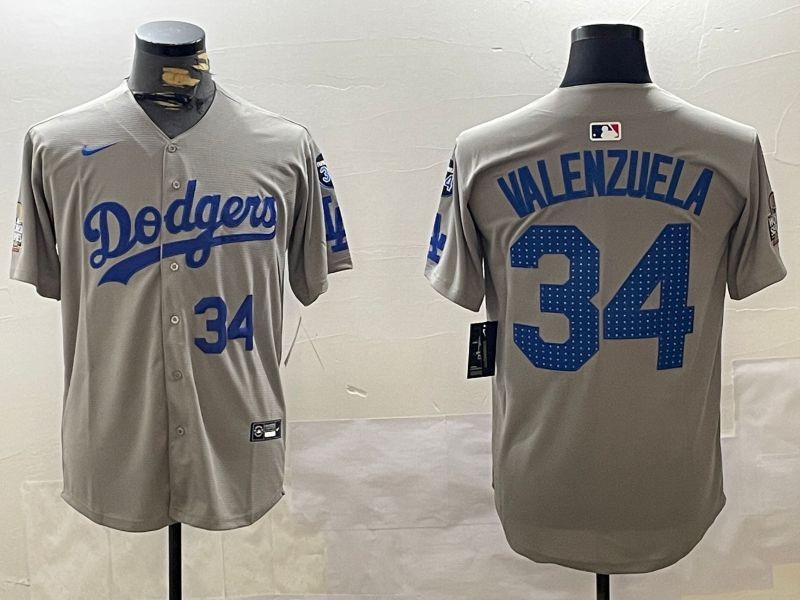Men Los Angeles Dodgers #34 Valenzuela Grey Game 2024 Nike MLB Jersey style 112018